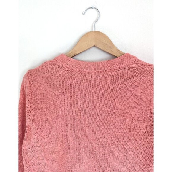 Chico's Pink Linen Cotton Blend Cardigan Natural Fibers Pearly Buttons - Picture 9 of 10